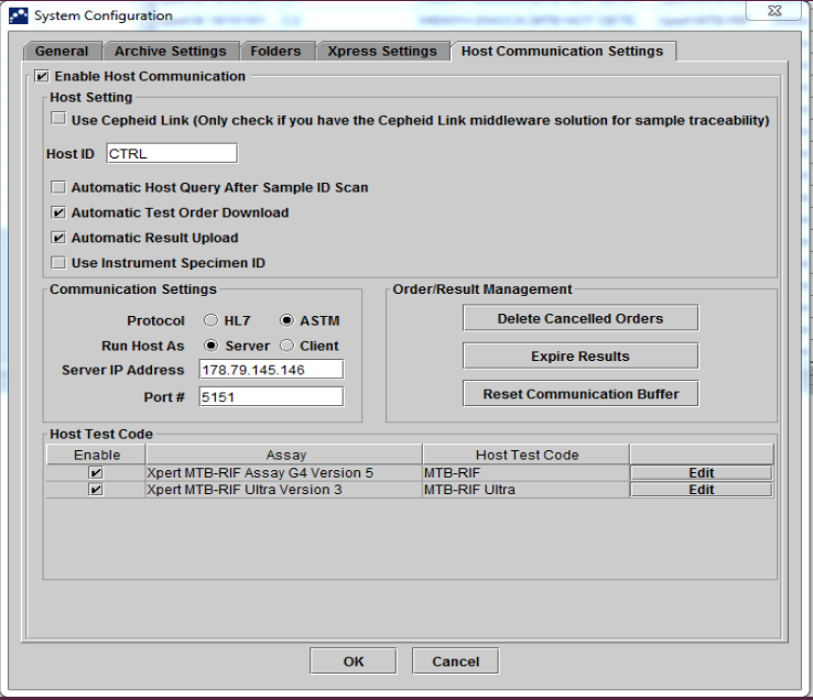 Host Communication Settings